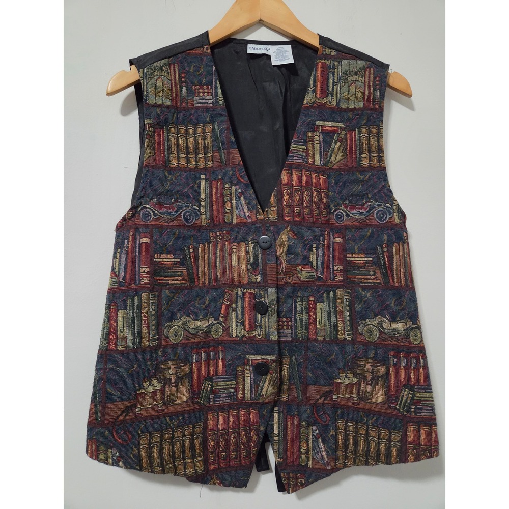 Cabin Creek Vintage Tapestry Bookshelf Vest Large Library Book Dark‎ Academia